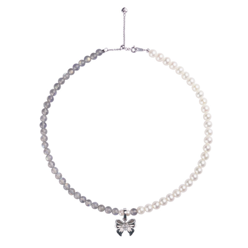 Freshwater Pearl & Labradorite Asymmetric Necklace