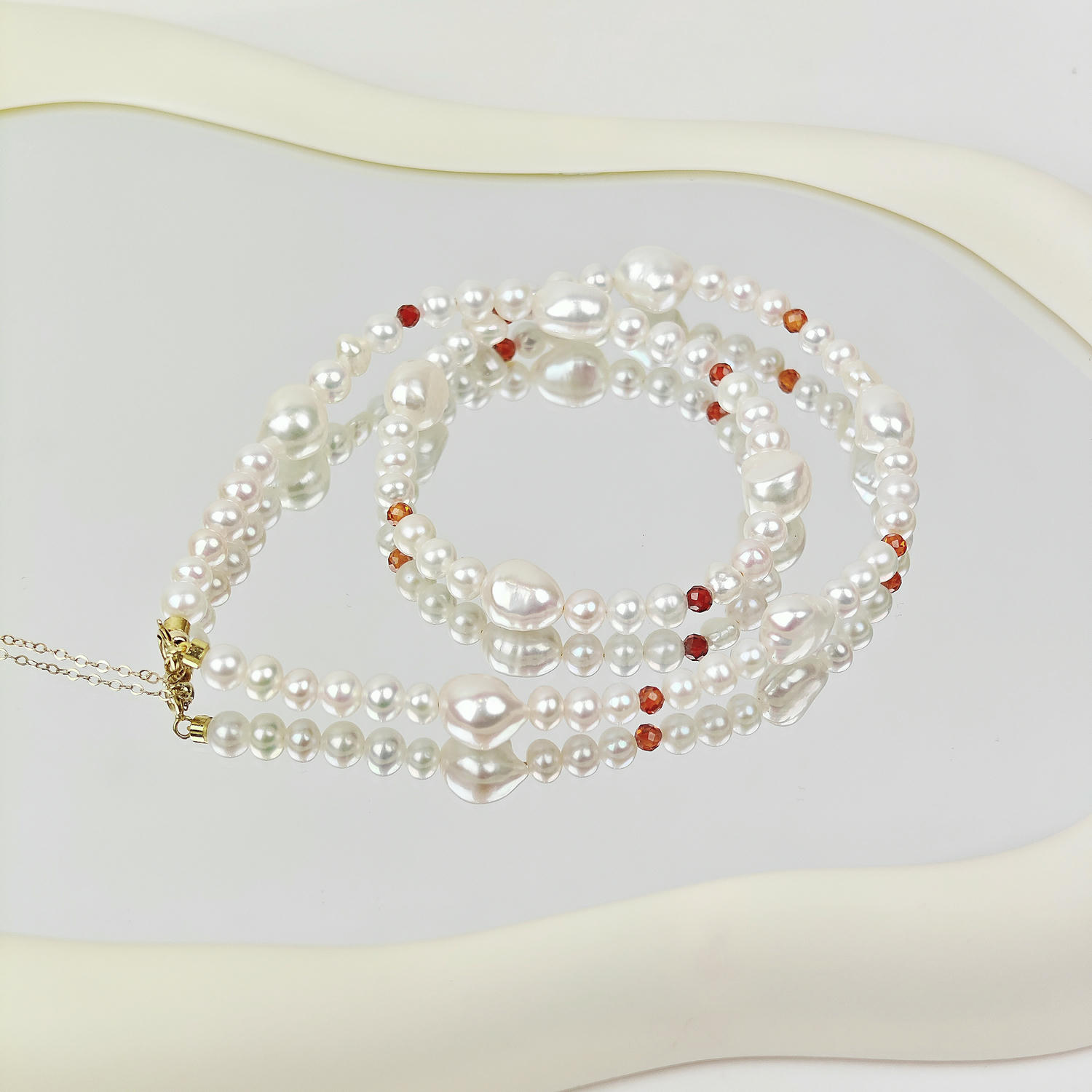 French Elegant Freshwater Pearl Crystal Necklace