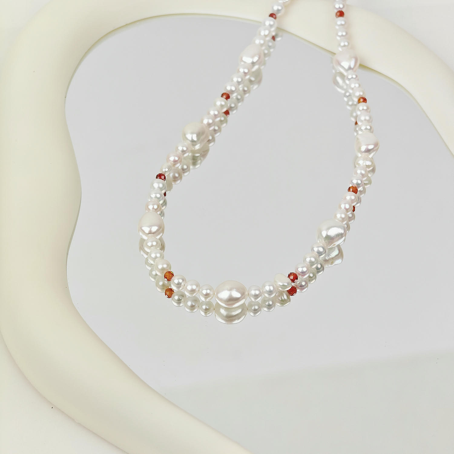 French Elegant Freshwater Pearl Crystal Necklace