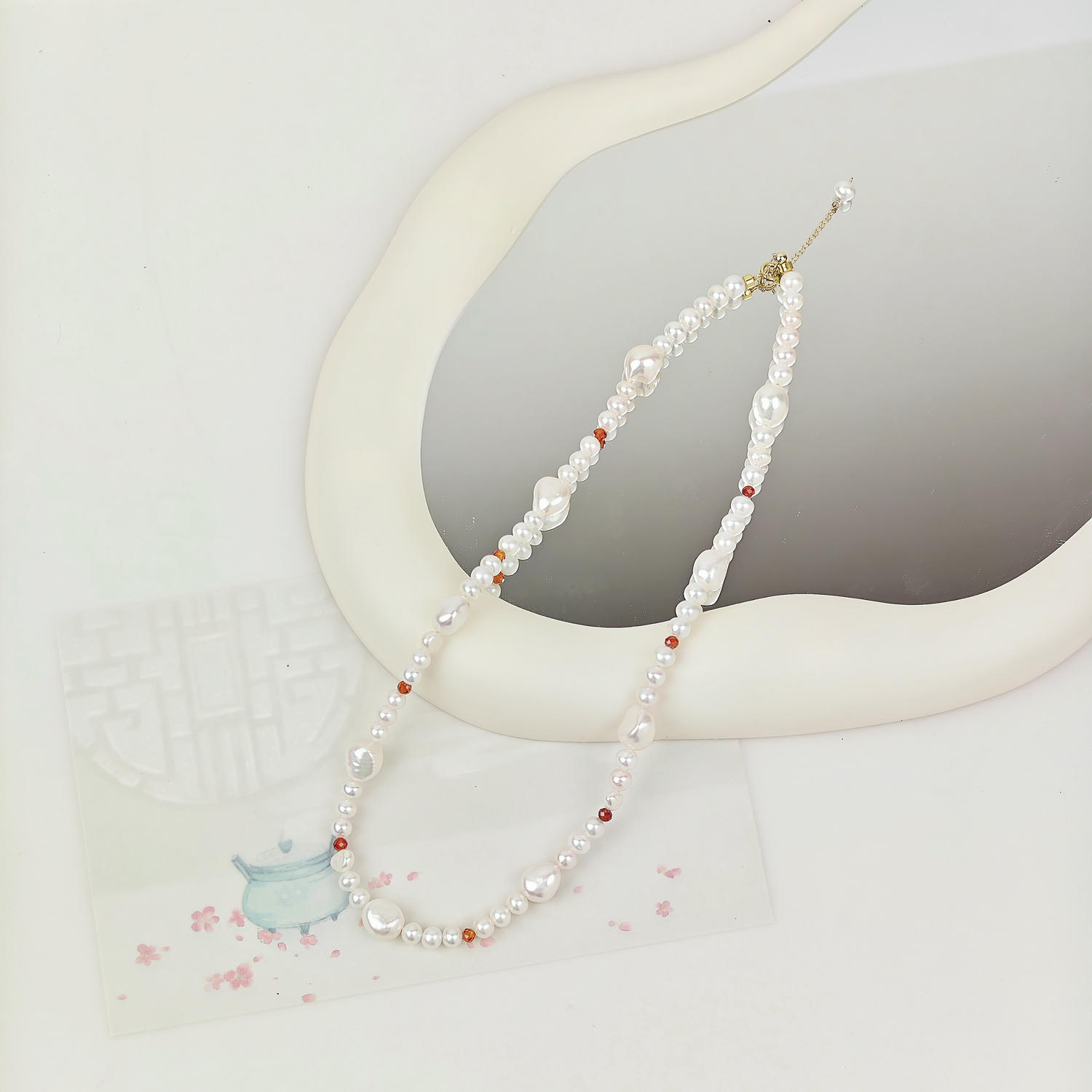 French Elegant Baroque Pearl Crystal Necklace
