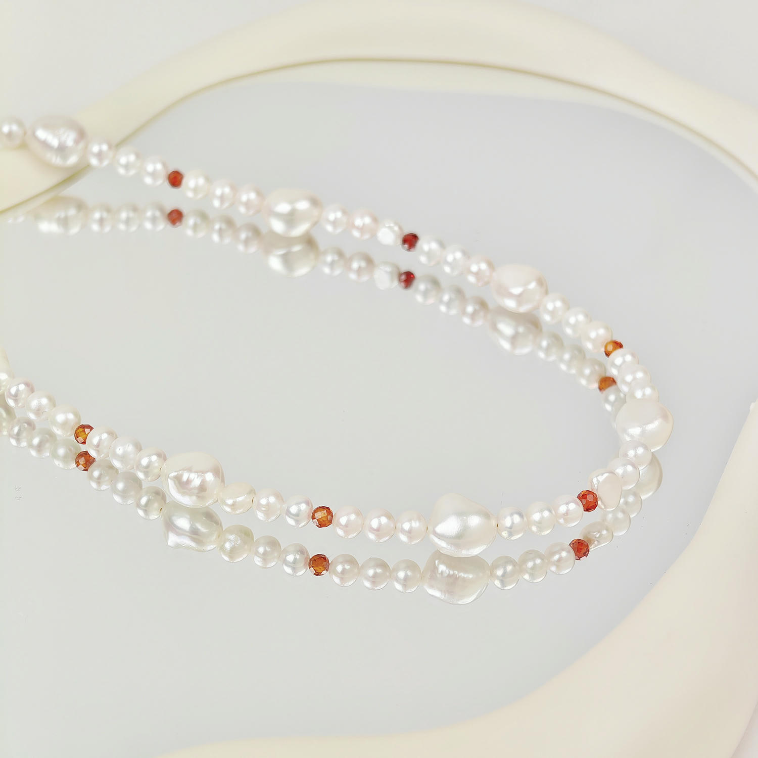 French Elegant Freshwater Pearl Crystal Necklace