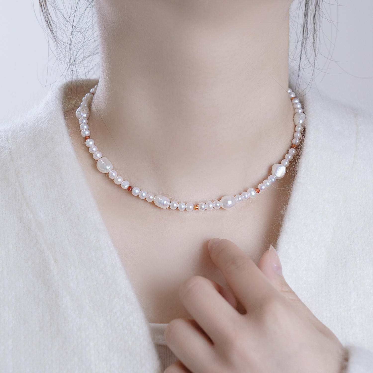 Freshwater Pearl & Crystal French Elegant Choker Necklace