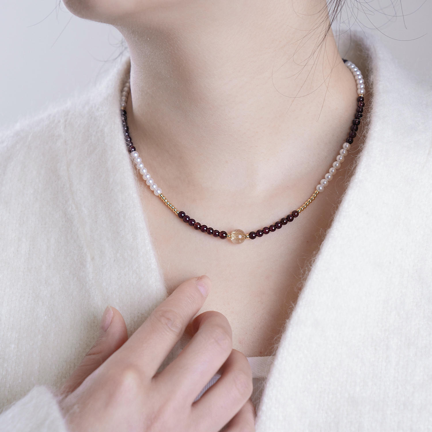 French Elegant Freshwater Pearl Crystal Necklace