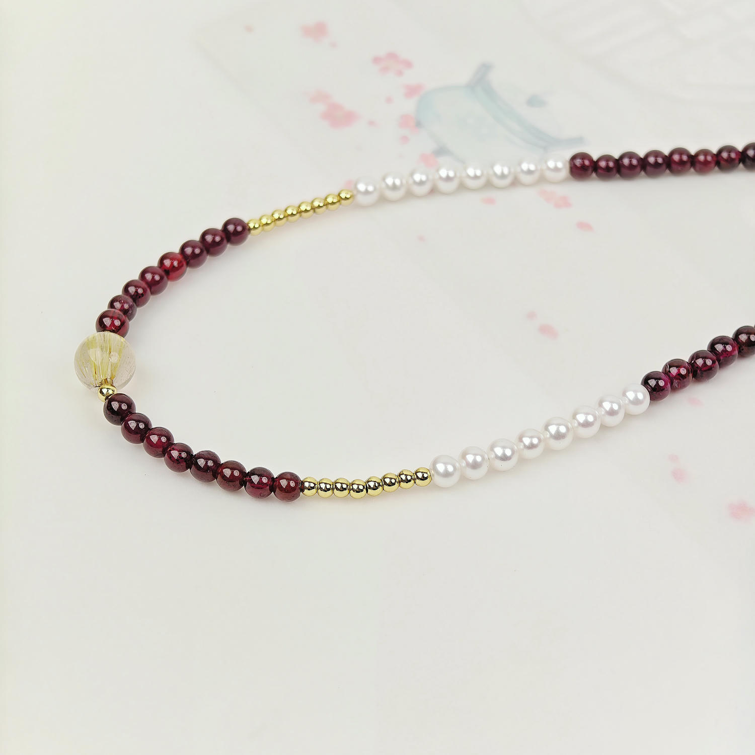 Freshwater Pearl Garnet Crystal Elegant Necklace