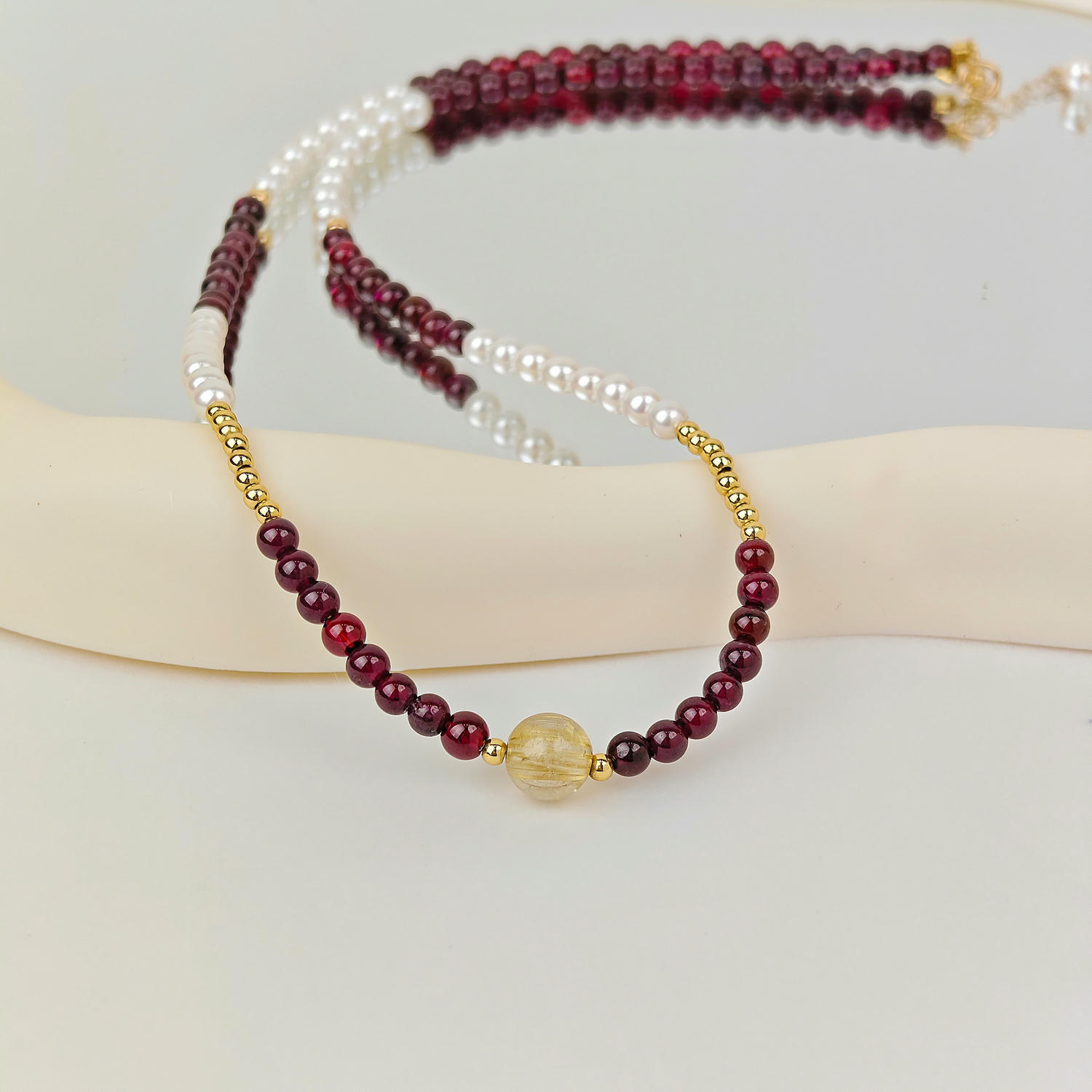 French Vintage Pearl & Garnet Designer Necklace