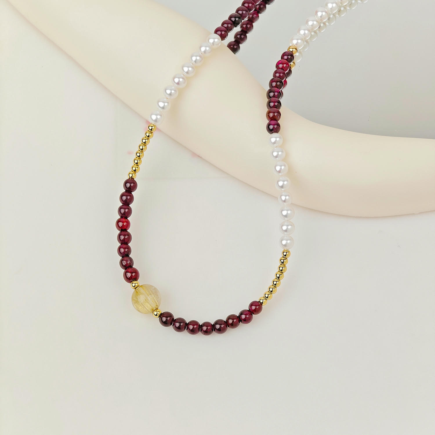 French Elegant Natural Pearl Garnet Asymmetric Necklace