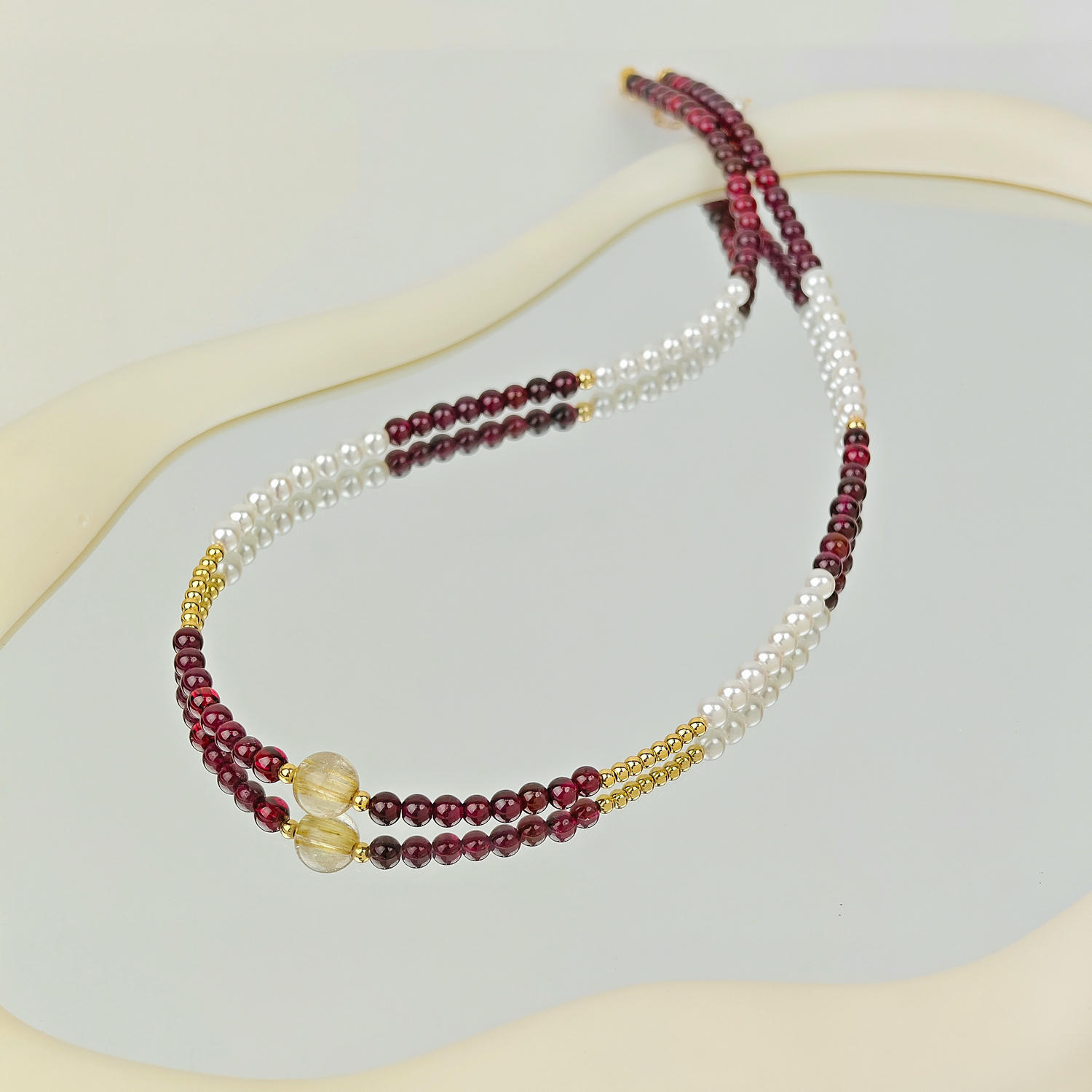 Freshwater Pearl Garnet Crystal Elegant Necklace