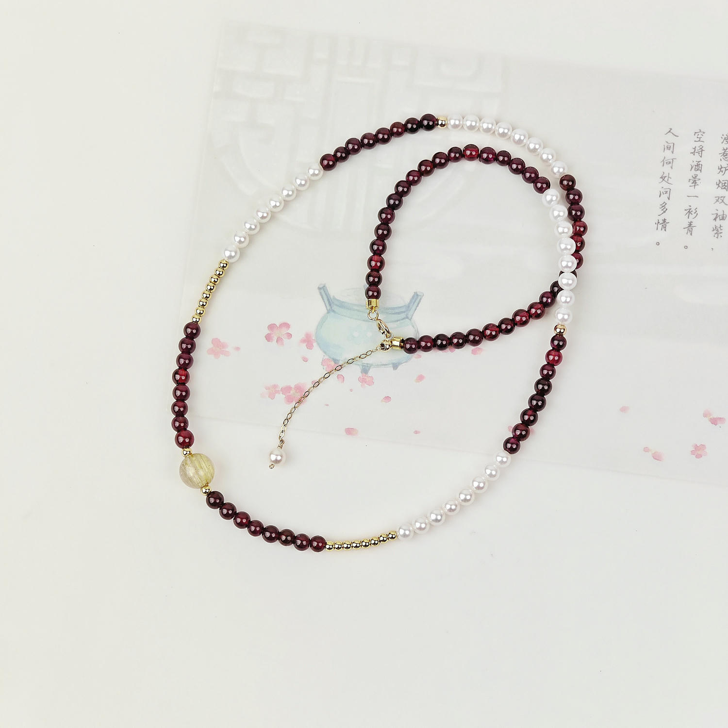 Elegant Freshwater Pearl & Garnet Necklace Bracelet Set