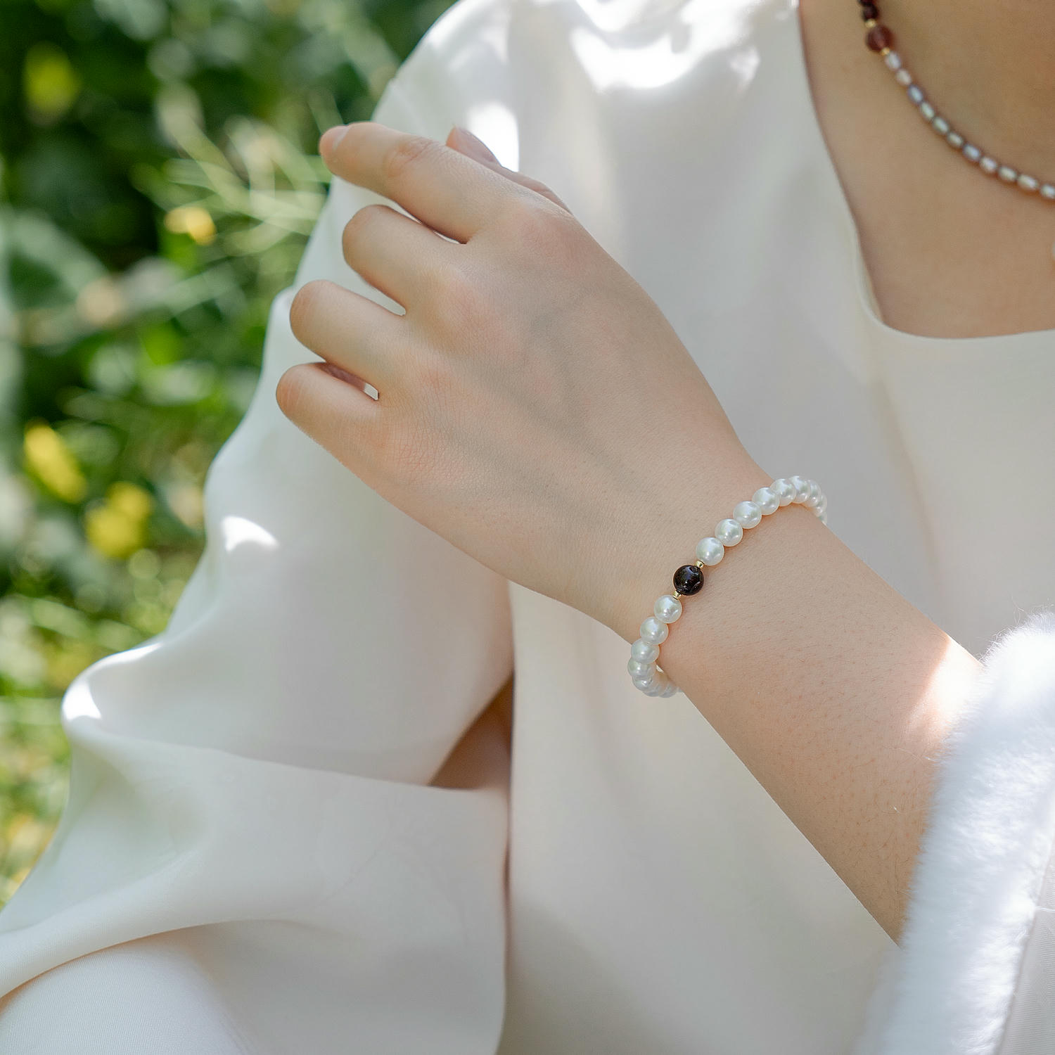 Freshwater Pearl & Crystal Bracelet, French Style