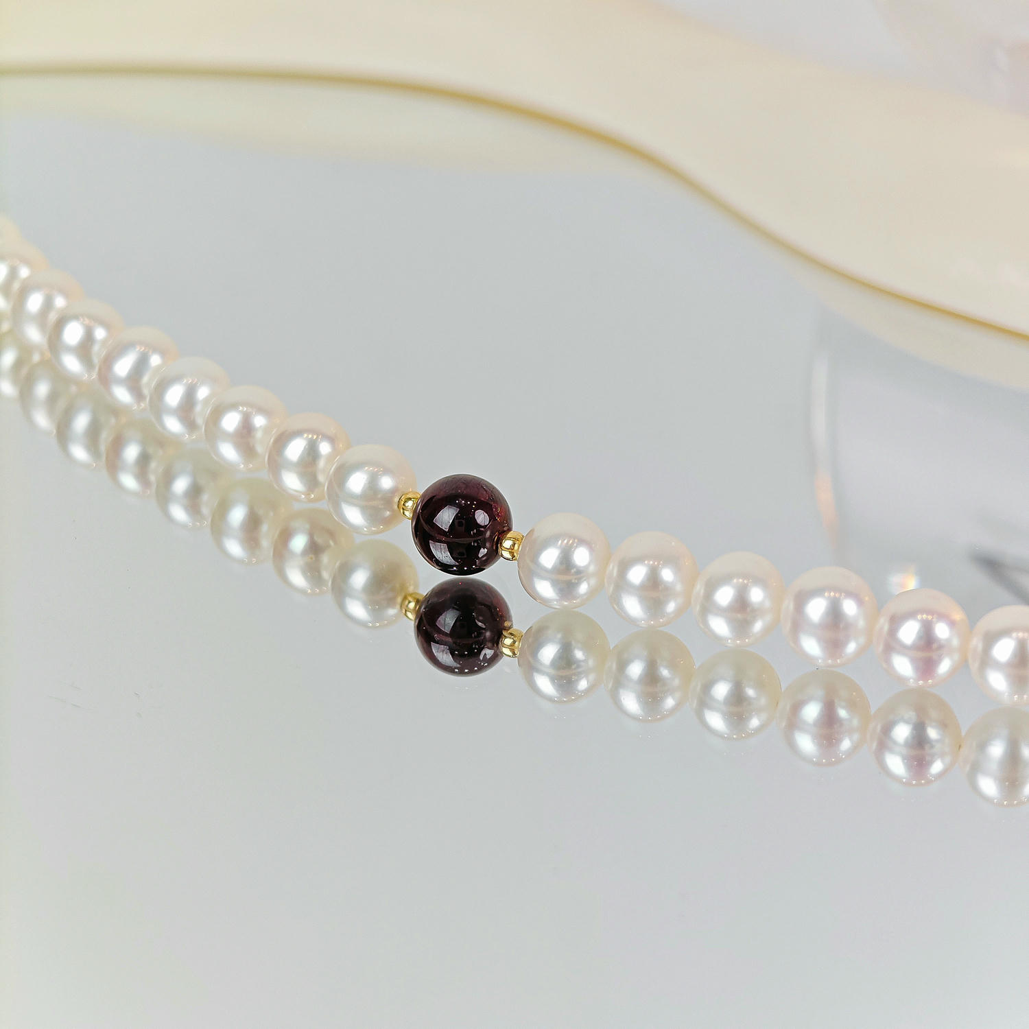 Pearl and Garnet Crystal Bracelet in Elegant French Style