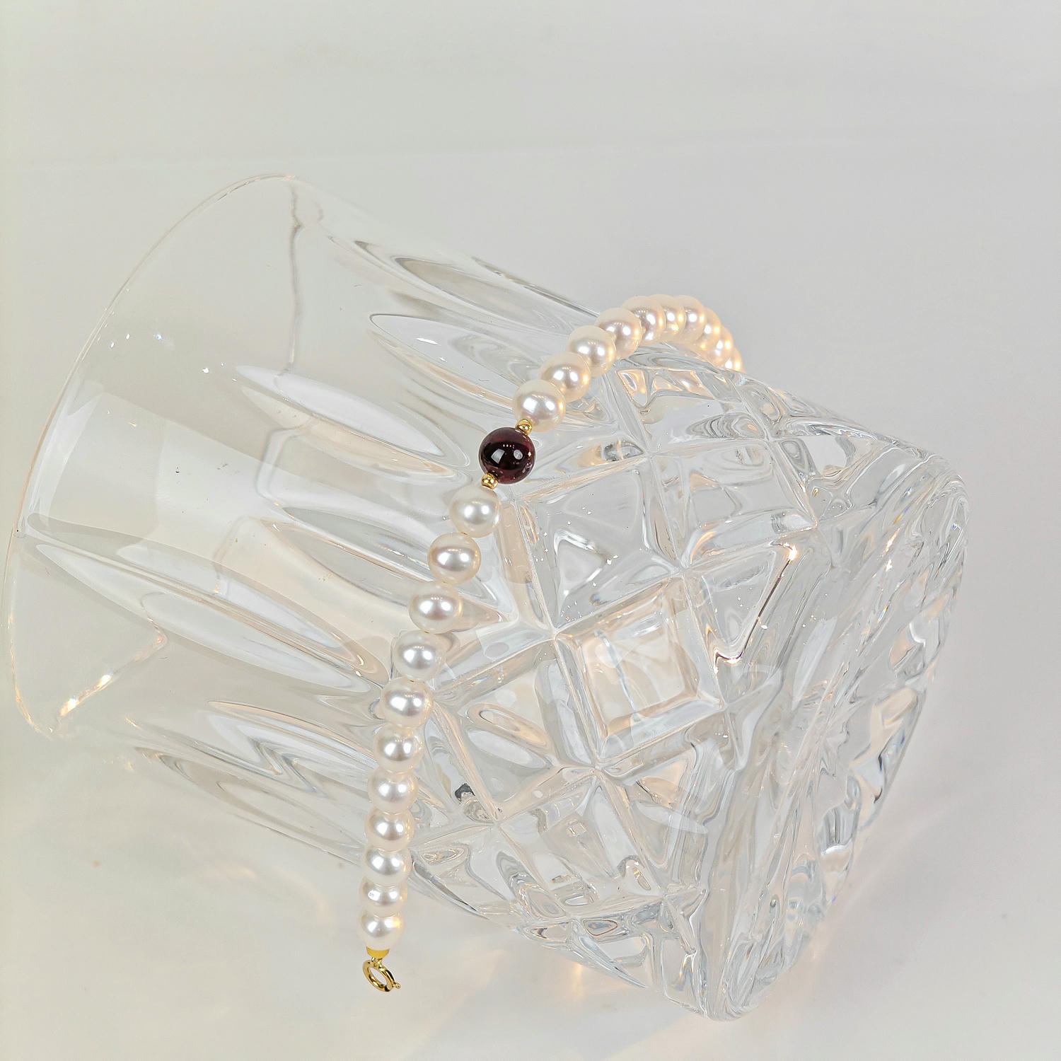 Pearl and Garnet Crystal Bracelet in Elegant French Style