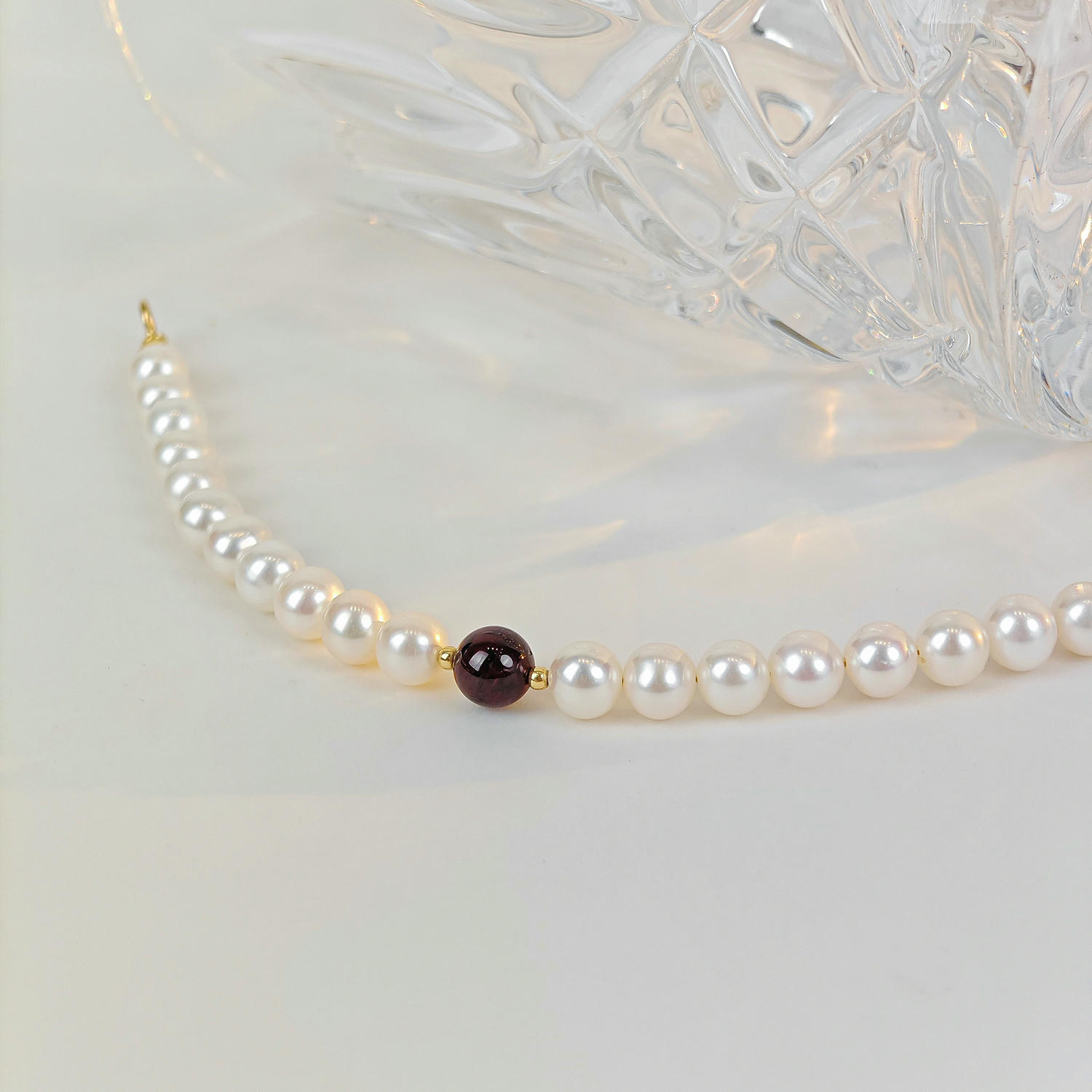 Freshwater Pearl & Garnet Necklace, French Elegance