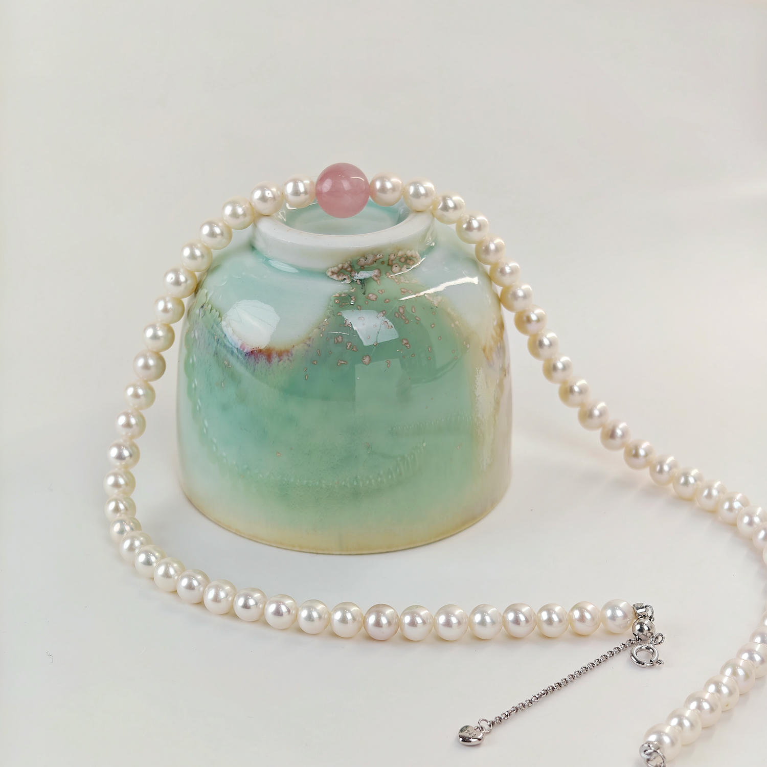 Freshwater Pearl Rose Quartz Elegant French Necklace