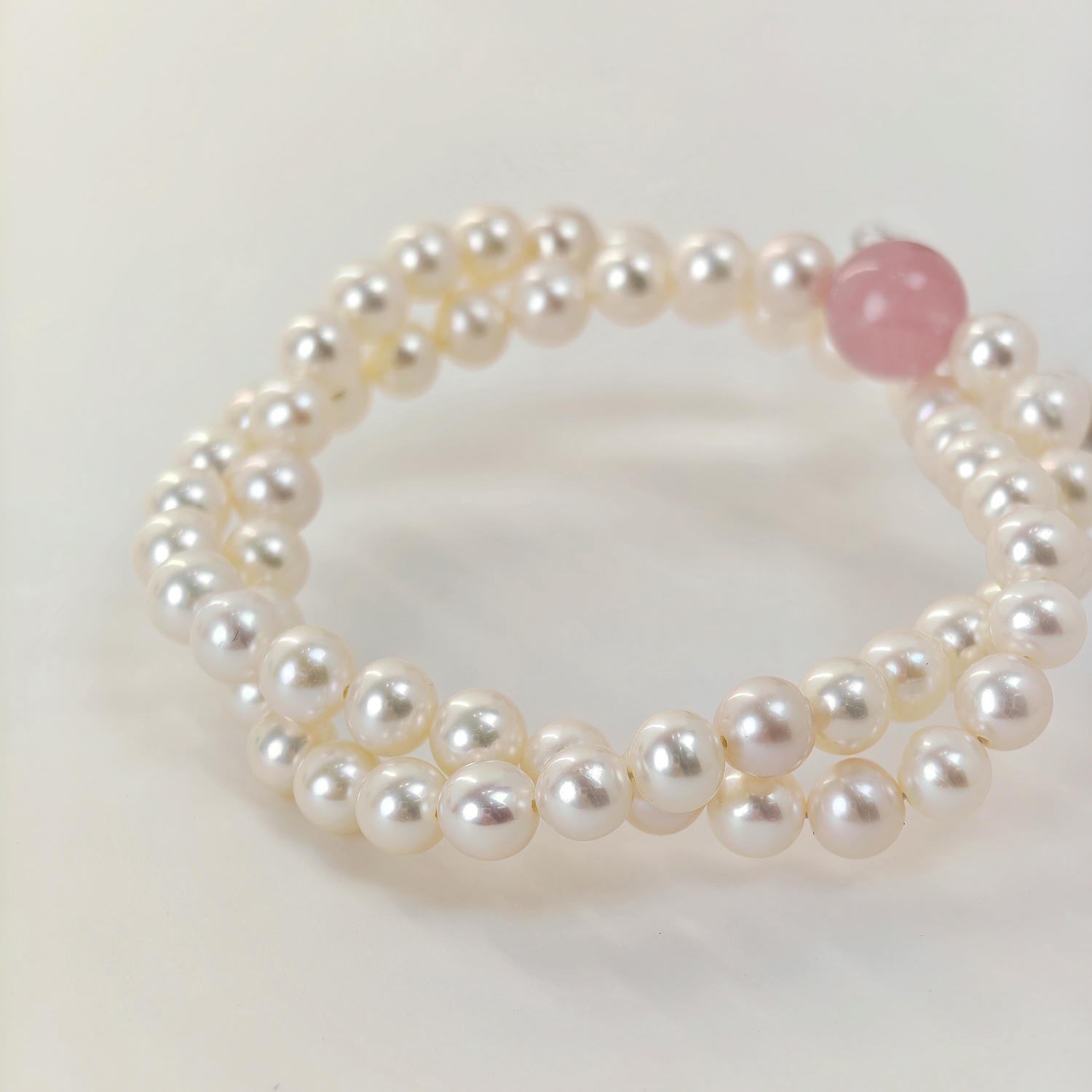 Freshwater Pearl Necklace Rose Quartz French Style