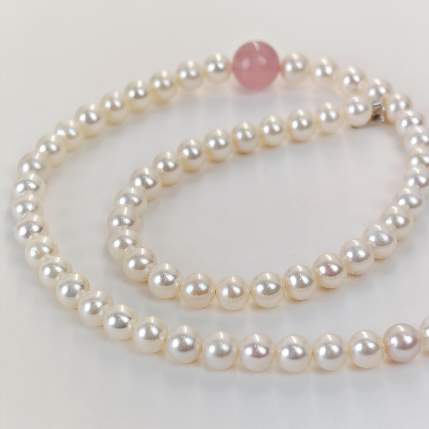 Freshwater Pearl Necklace Rose Quartz French Style
