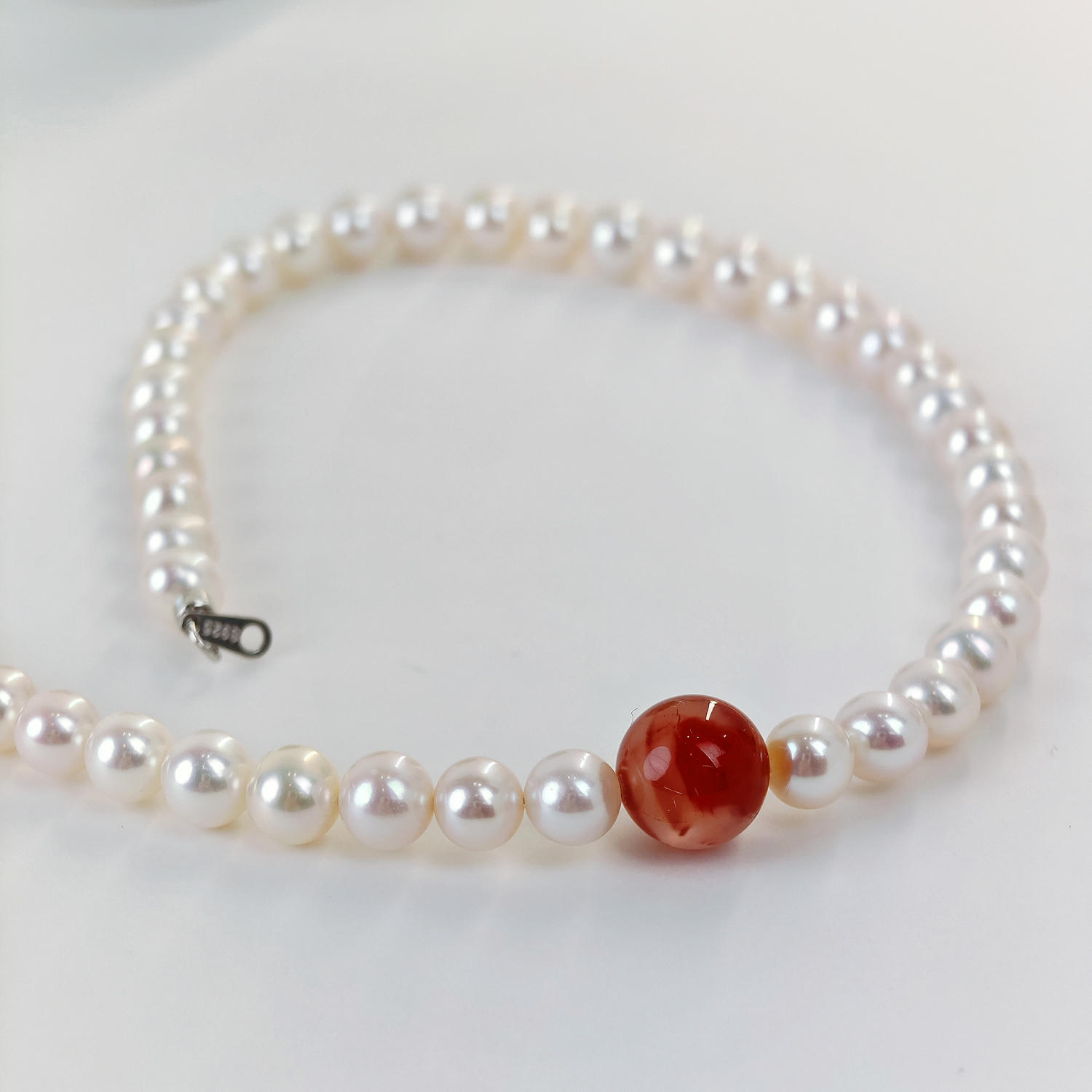 Freshwater Pearl & Red Agate Elegant Necklace