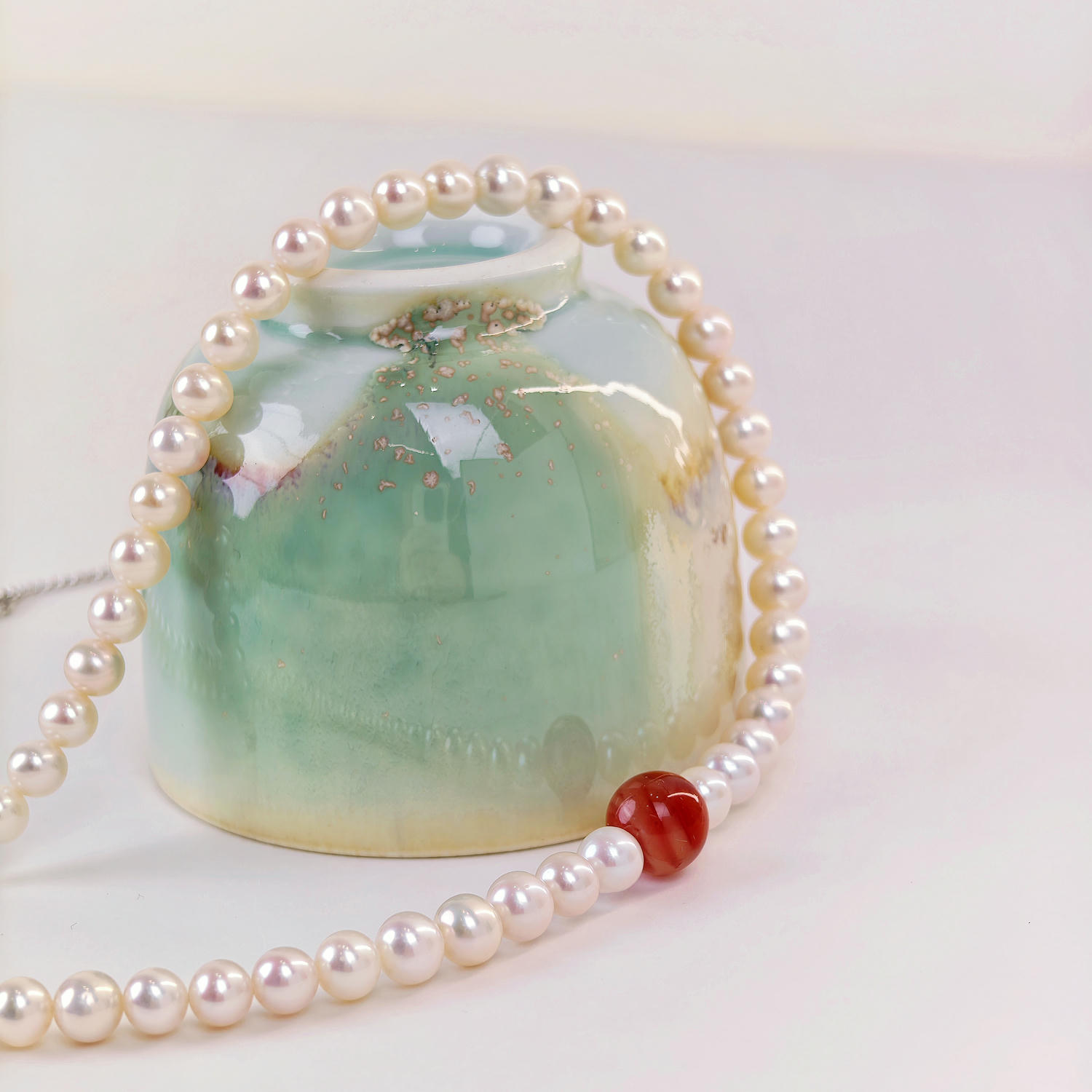 Freshwater Pearl & Red Agate Elegant Necklace