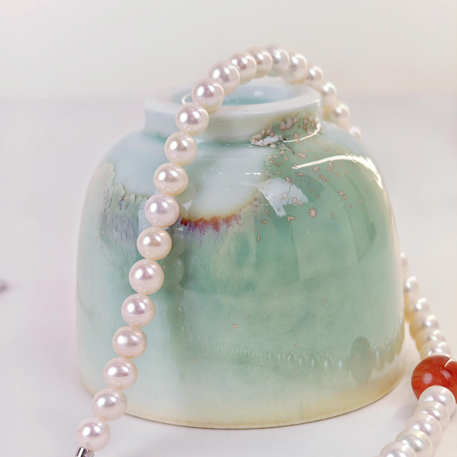 Elegant Freshwater Pearl & Red Agate Necklace