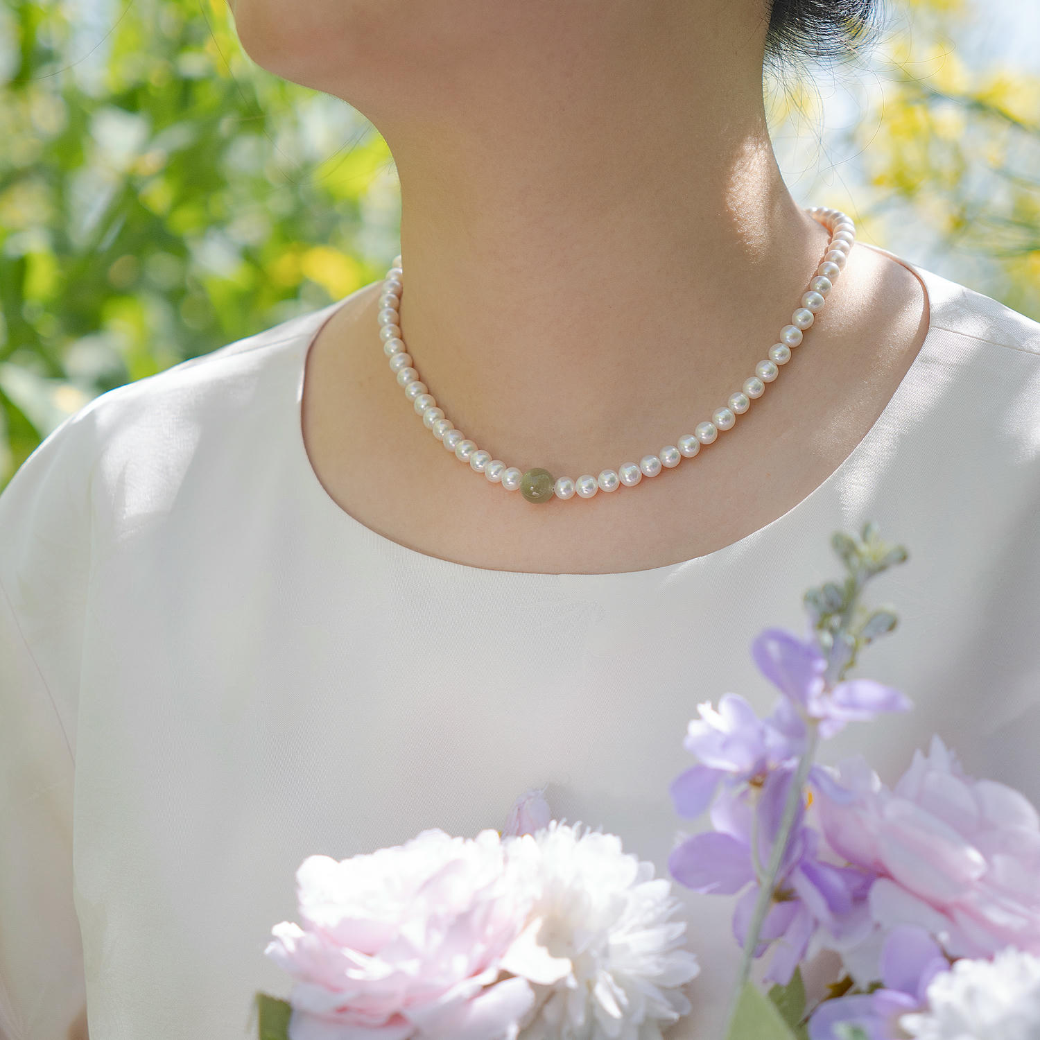 French Minimal Natural Pearl & Crystal Necklace