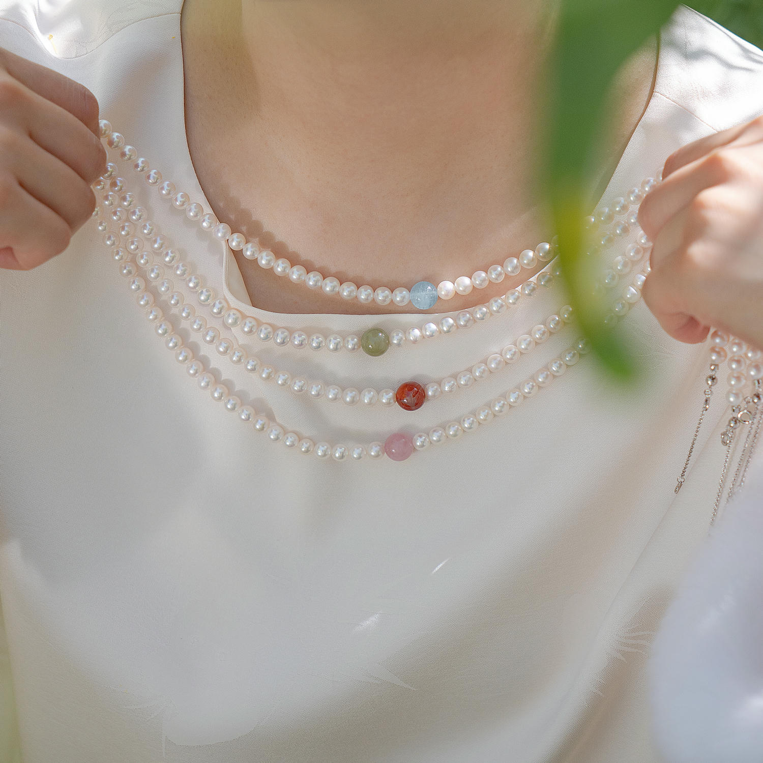 French Minimal Natural Pearl & Crystal Necklace