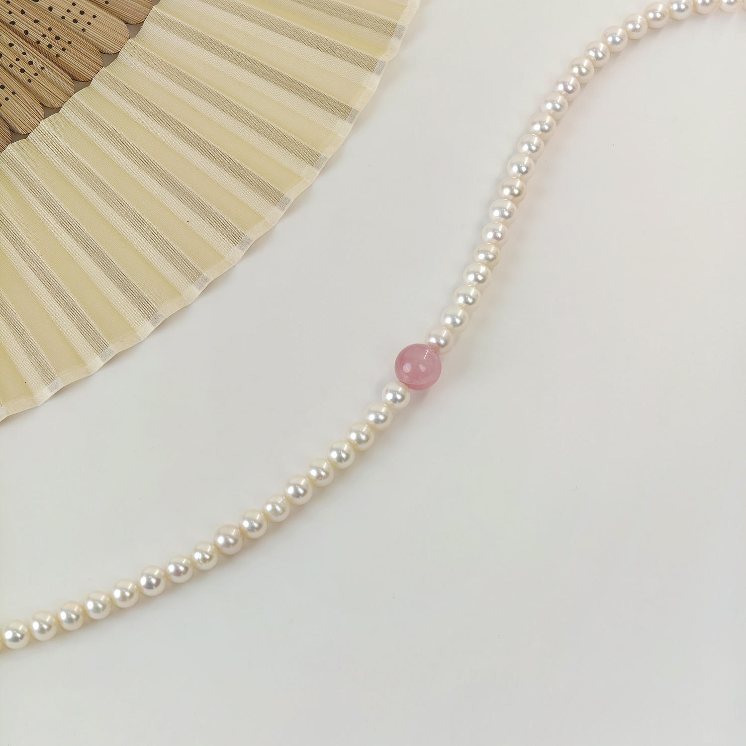 French Minimal Pearl & Rose Quartz Designer Necklace
