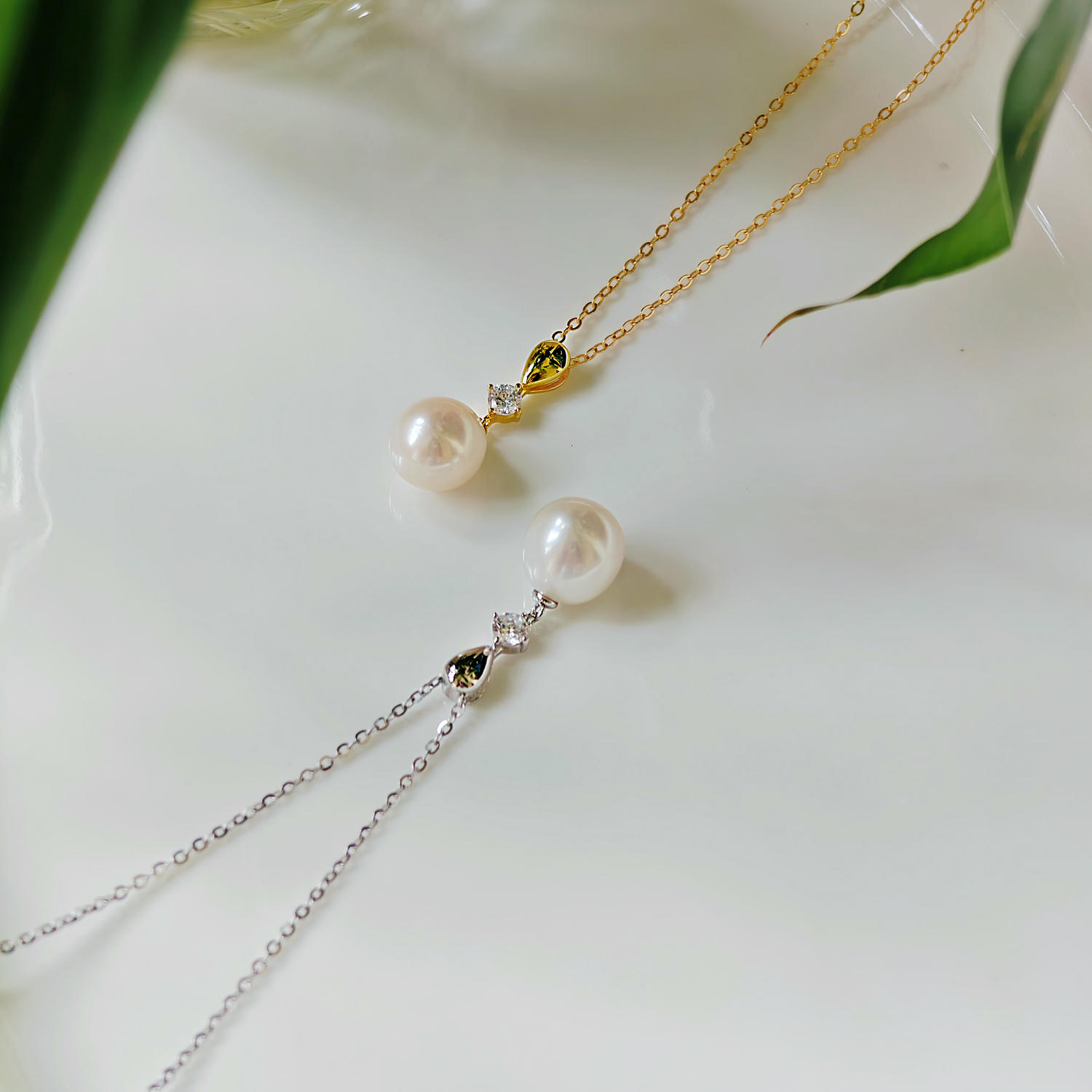 Freshwater Pearl Teardrop Crystal Necklace, Elegant