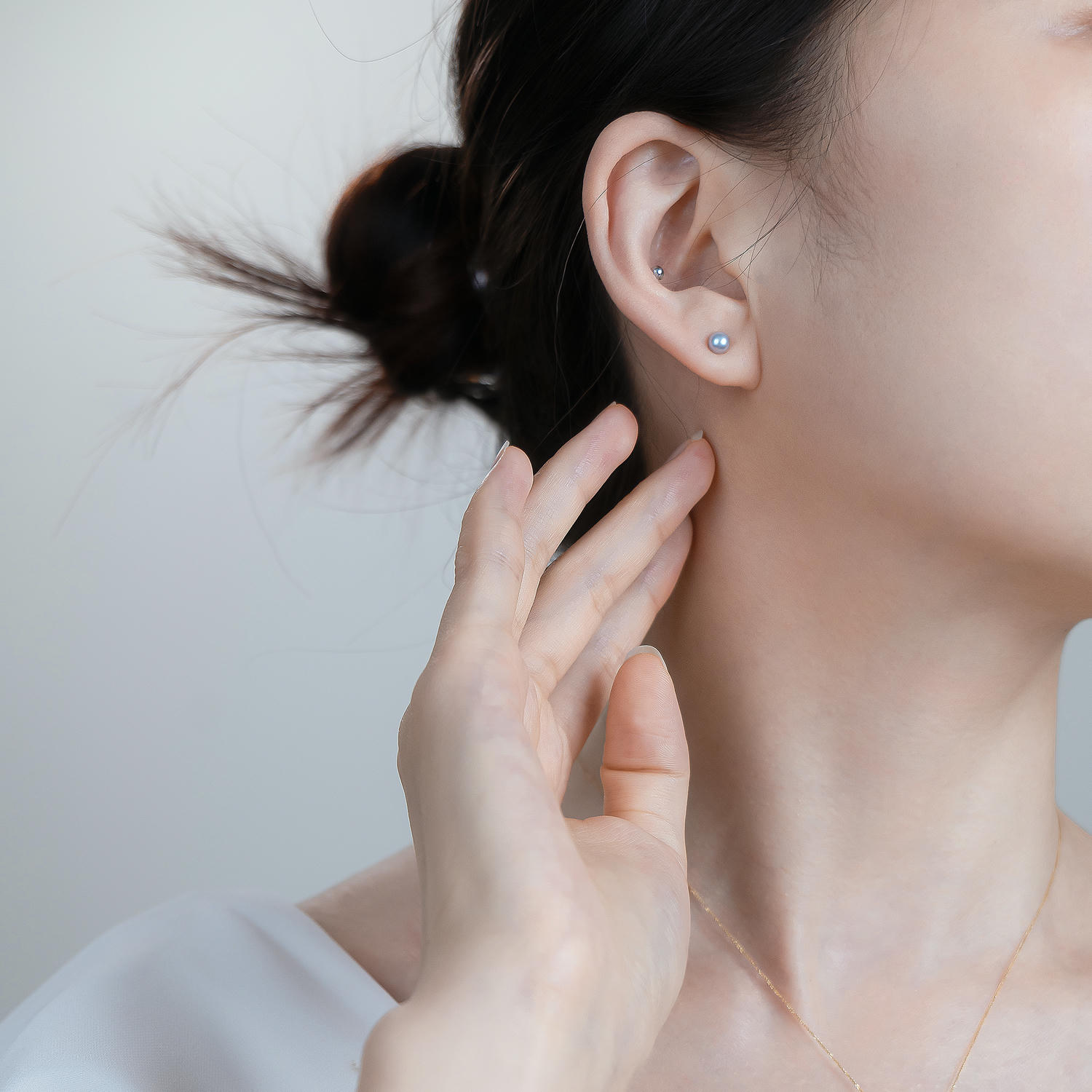 Silver Blue Akoya Pearl Stud Earrings, Minimal Elegance