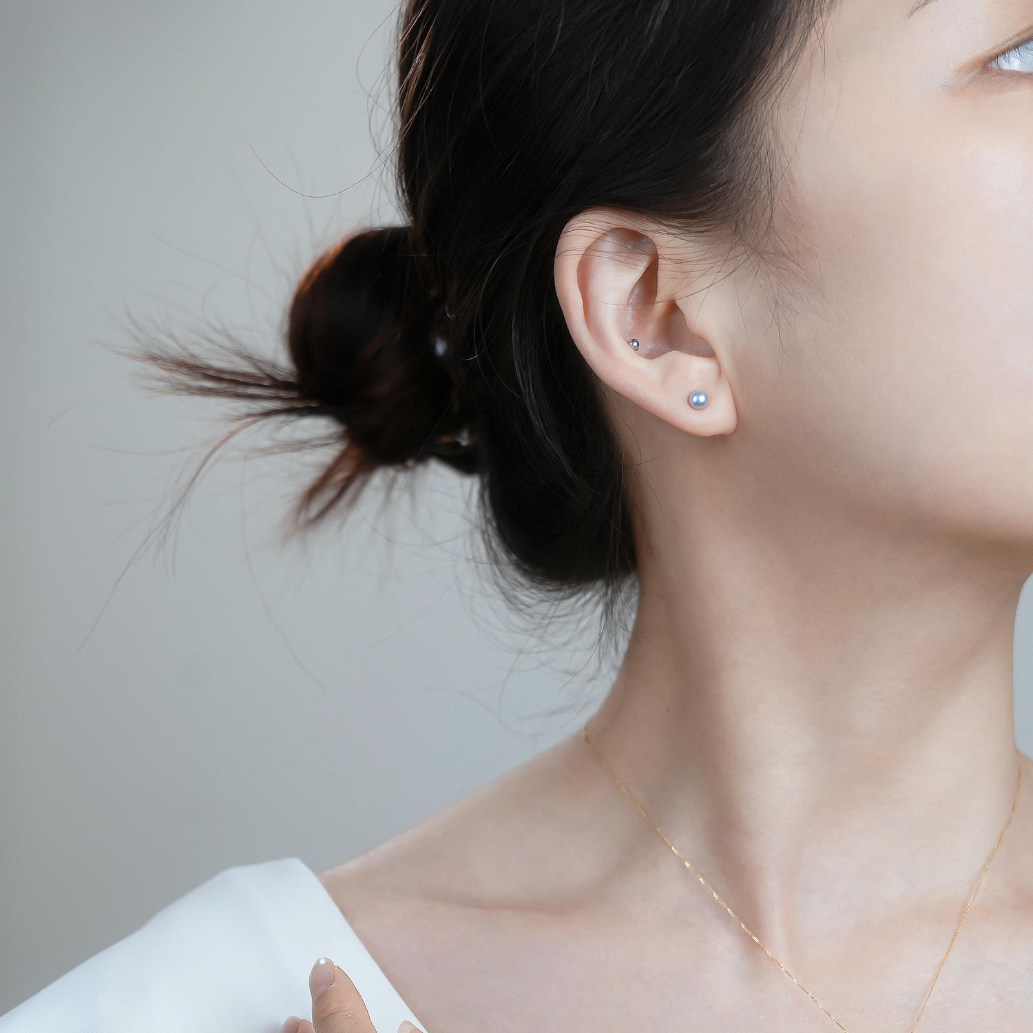 Silver Blue Akoya Pearl Stud Earrings, Minimal Elegance