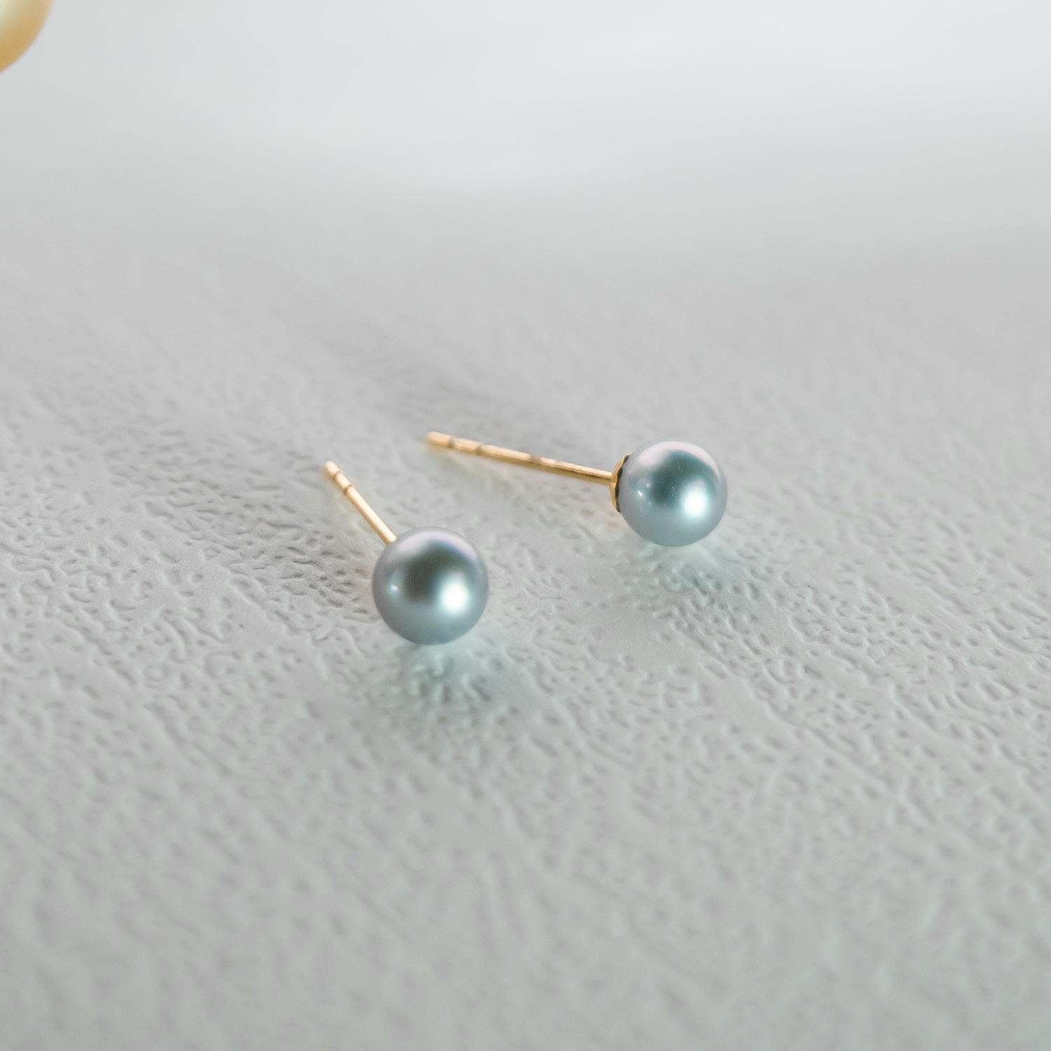 18K Gold Silver-Blue Pearl Stud Earrings, Minimal Elegance