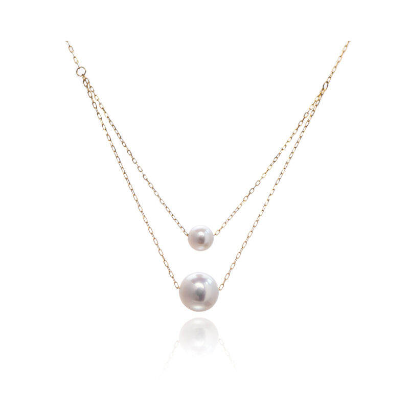 18K Gold Double Layer Pearl Necklace, Elegant French Style