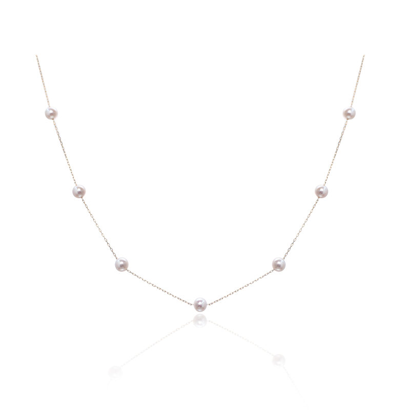 18K Gold Akoya Pearl Necklace, Elegant French Style