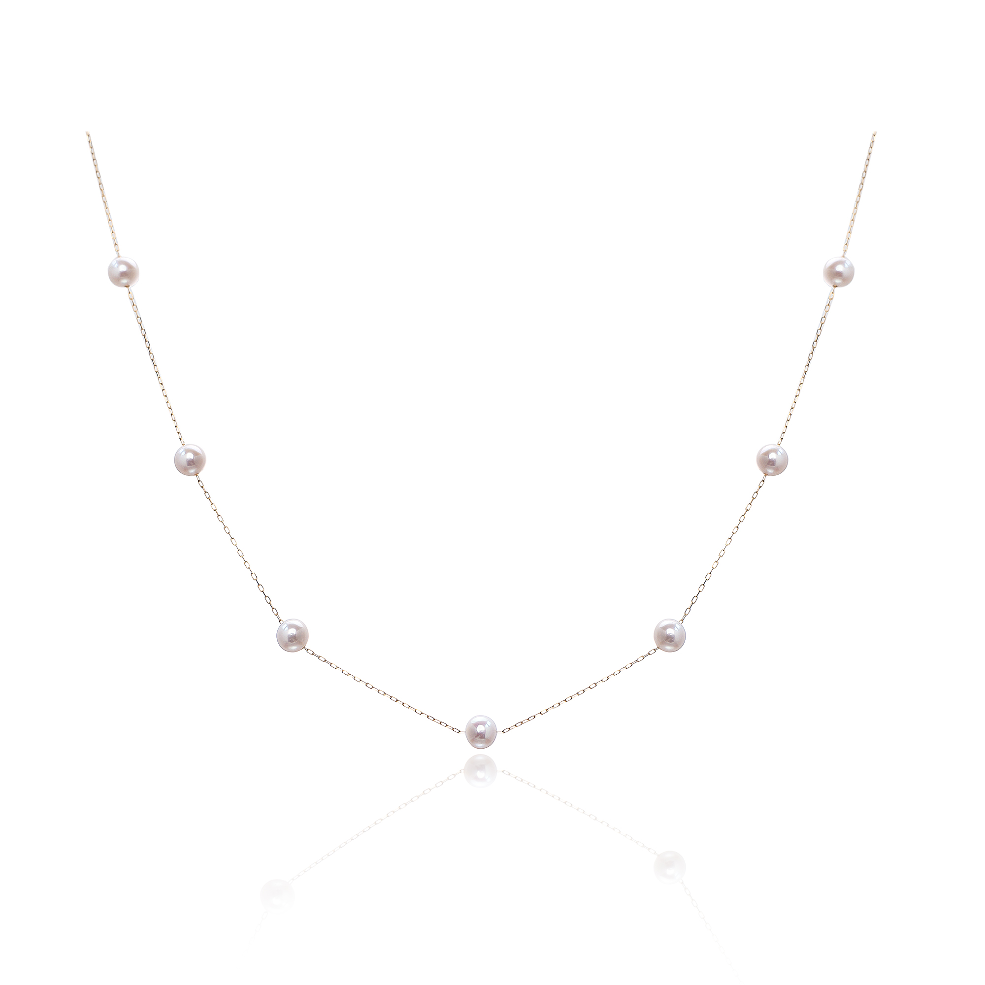 18K Gold Akoya Pearl Necklace, Elegant French Style