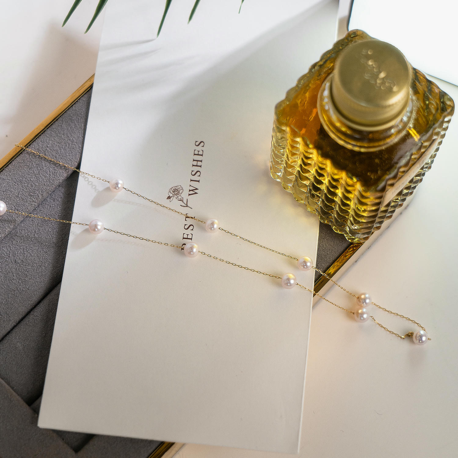 18K Gold Akoya Pearl Necklace, Minimal French Elegance