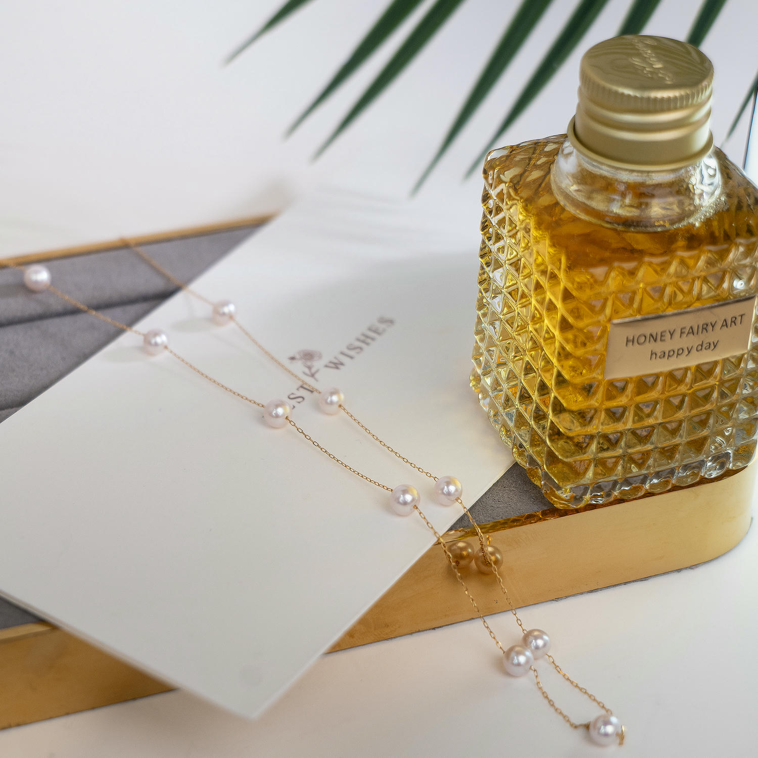 18K Gold Freshwater Pearl Station Necklace, Elegant Minimal