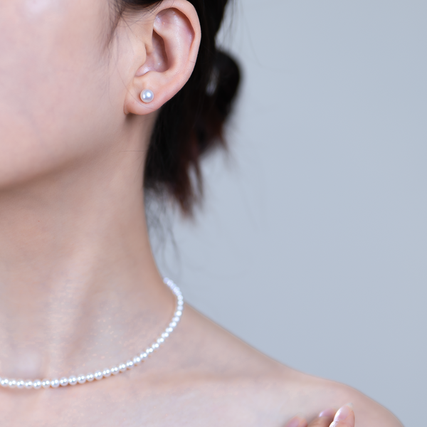 French Minimalist Akoya Pearl Necklace & Earring Set