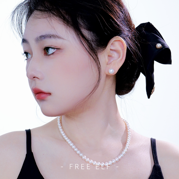 Freshwater Pearl Necklace & Stud Set, Elegant Minimal