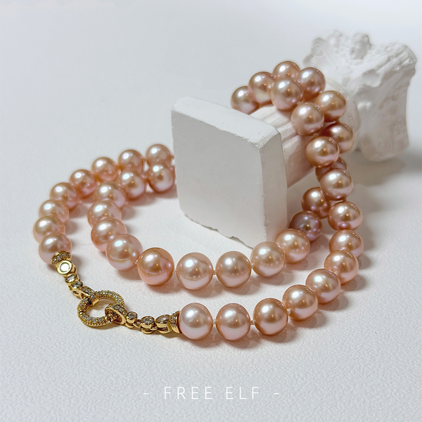 Aurora Pink Freshwater Pearl Necklace, French Elegance