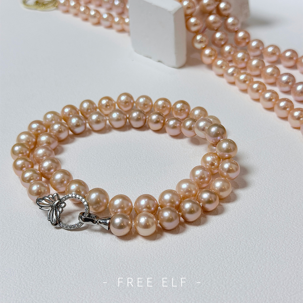 French Elegant Pink Pearl Necklace with Double Layer Design