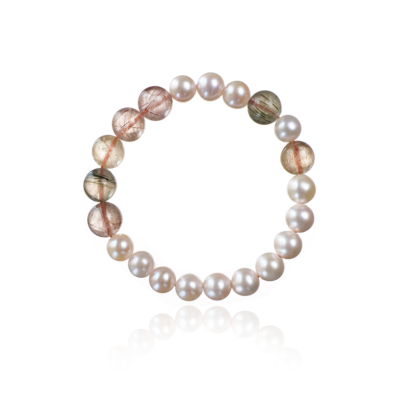 Elegant Pearl & Rutilated Quartz Minimal Bracelet