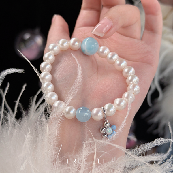 Freshwater Pearl Aquamarine French Elegant Bracelet