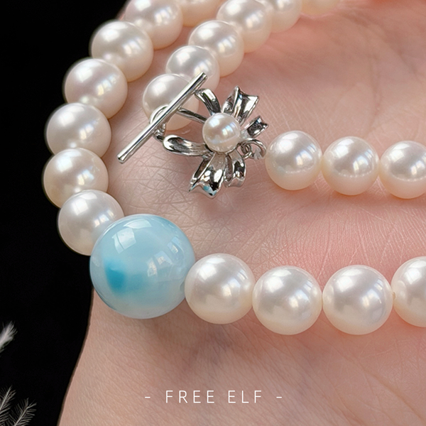 French Elegant Natural Pearl & Larimar Necklace