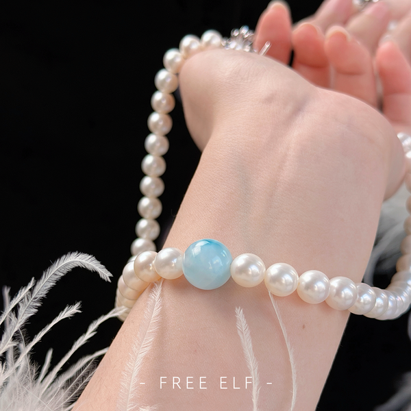 Elegant French Minimal Pearl & Larimar Necklace