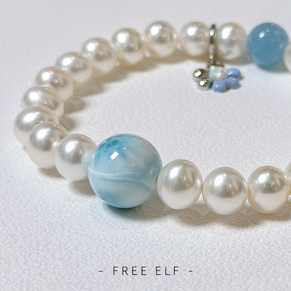 Pearl Larimar Opal Flower French Elegant Bracelet