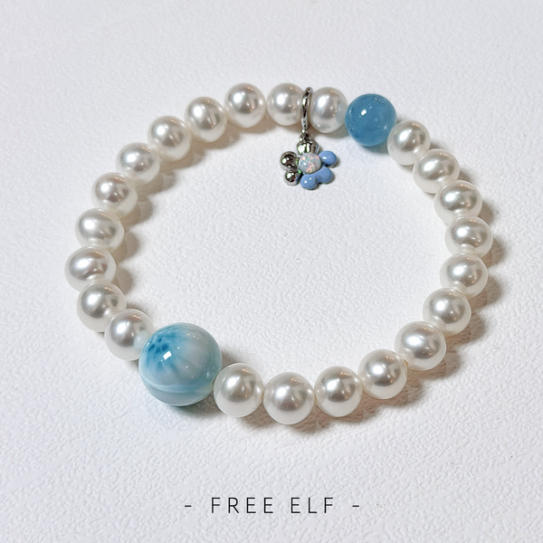 Natural Pearl & Larimar Crystal Elegant Bracelet