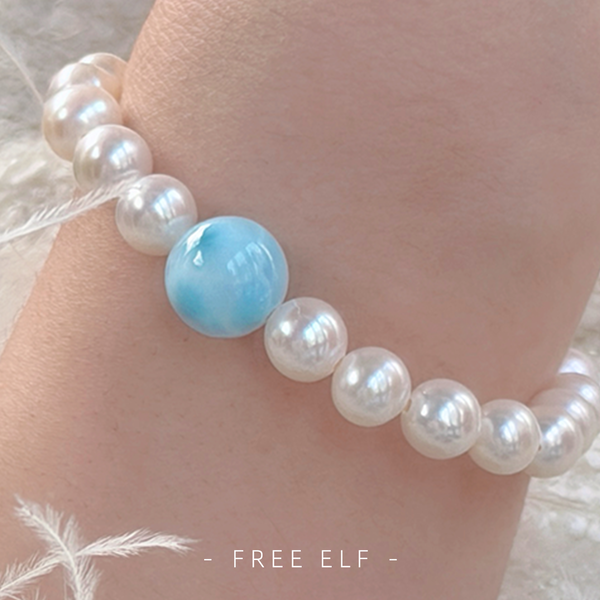 Freshwater Pearl & Larimar Minimal French Bracelet