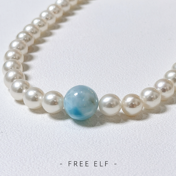 Freshwater Pearl & Larimar Necklace, French Style