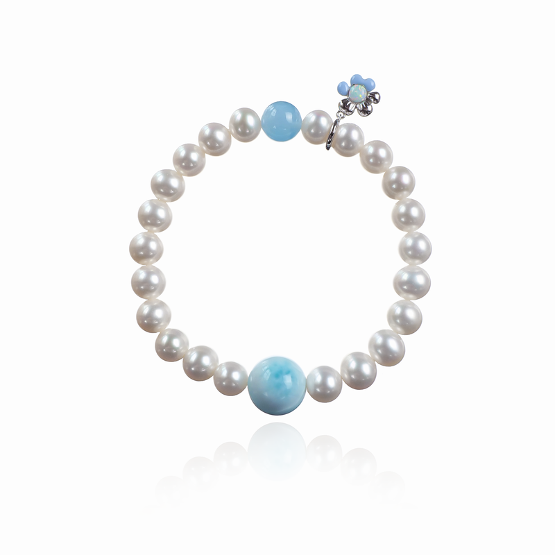 Freshwater Pearl Larimar Crystal Bracelet Elegant Luxe