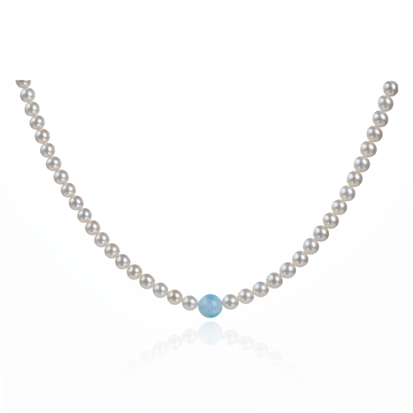 Freshwater Pearl & Aquamarine Elegant French Necklace