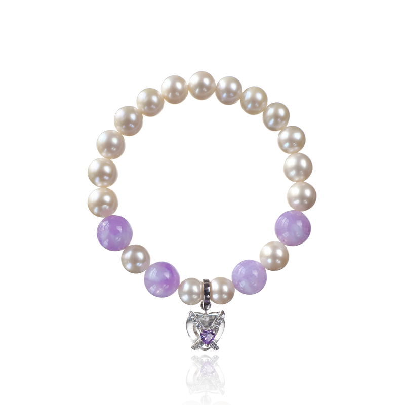 Elegant Pearl and Amethyst Crystal Bracelet in French Style