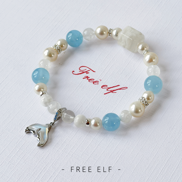Pearl & Aquamarine Crystal Bracelet in Elegant French Style